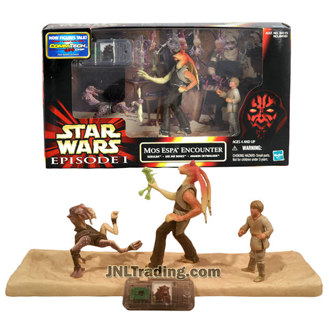 Star Wars Year 1999 Episode 1 The Phantom Menace Series 4 Inch Tall Figure Set - MOS ESPA ENCOUNTER with Sebulba, Jar Jar Binks and Anakin Skywalker Plus CommTech Chip and Display Base