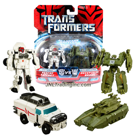 Hasbro Year 2007 Transformers Movies All Spark Battles Series 2 Pack Legends Class 3 Inch Tall Robot Action Figure - Autobot RESCUE RATCHET (Vehicle Mode: Hummer H2) vs Decepticon BRAWL (Vehicle Mode: Battle Tank)