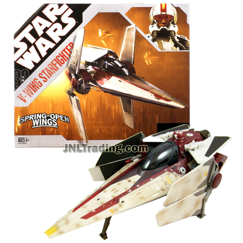 Star Wars Year 2006 Revenge of the Sith Series 12 Inch Long Vehicle Set : V-WING STARFIGHTER with Opening Canopy, Extendable Landing Gear and Missile Launcher Cannons
