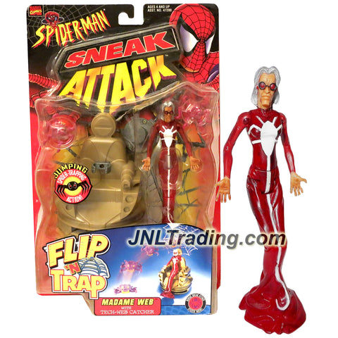 Toy Biz Year 1998 Marvel Comics Spider-Man Sneak Attack Flip 'N Trap 6 Inch Tall Figure - MADAME WEB with Tech-Web Catcher, Jumping Spider and Sticker