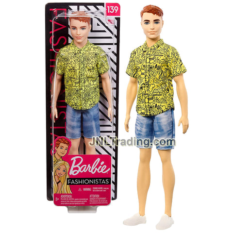 Year 2019 Barbie Fashionistas Series 12 Inch Doll #139 - Red Hair Caucasian KEN GHW67 in Yellow Graphic Shirt and Blue Denim Short