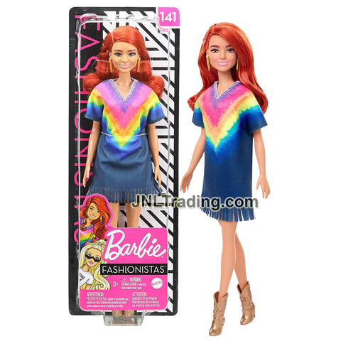 Year 2019 Barbie Fashionistas Series 12 Inch Doll #141 - Red Hair Hispanic Model in Dye Fringe Dress with Earrings GHW55