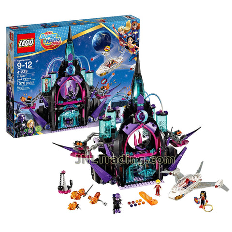 Lego Year 2017 DC Super Hero Girl Series Set # 41239 - ECLIPSO DARK PALACE with Jewel Jet, Invisible Jet, 3 Orange Kryptomites Plus Wonder Woman, Eclipso and The Flash Minifigures