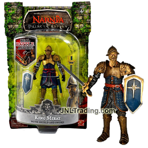 Year 2007 Chronicles of Narnia Prince Caspian 4 Inch Tall Figure - KING MIRAZ  with Shield and Sword