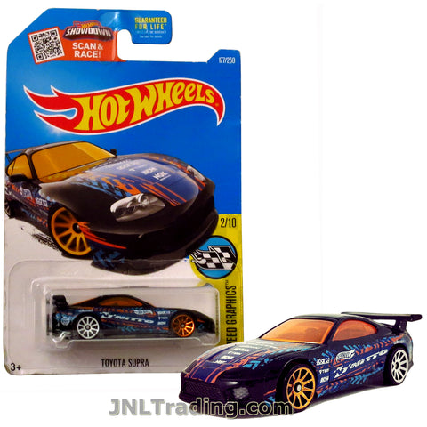 Hot Wheels Year 2015 Scan & Race Series 1:64 Scale Die Cast Car Set #177 - HW SPEED GRAPHICS (2/10) Black Sports Car TOYOTA SUPRA with Blue Orange White Graphics DHX55