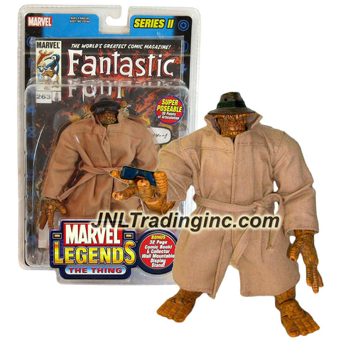ToyBiz Year 2002 Series II Marvel Legends 7 Inch Tall Action Figure with 30 Points of Articulations - Variant THE THING with Hat, Sunglasses and Coat Plus 32 Page Comic & Wall Mountable Display Stand