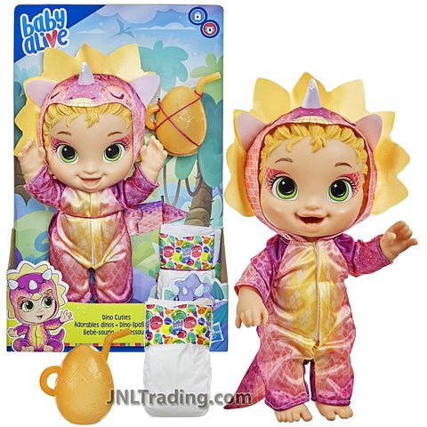 Year 2020 Baby Alive 12 Inch Tall Doll - Caucasian DINO CUTIES Triceratops with Diaper and Dino Egg Shaped Bottle