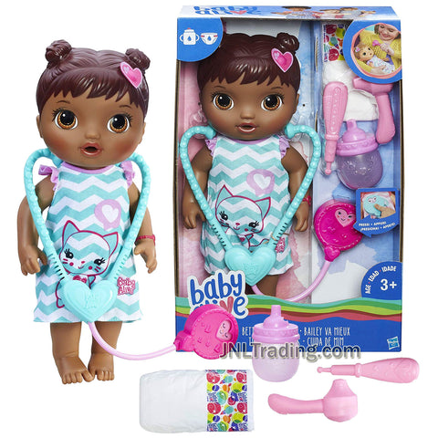 Year 2016 Baby BA Alive Series 12 Inch Doll Set - Better Now Bailey (African American Version) with Stethoscope, Thermometer, Otoscope, Sippy Cup and Diaper