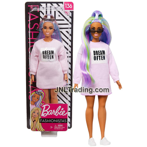 Year 2019 Barbie Fashionistas Series 12 Inch Doll #136 - Colorful Hair Curvy Hispanic Model in Dream Often Pink Dress with Sunglasses GHW52