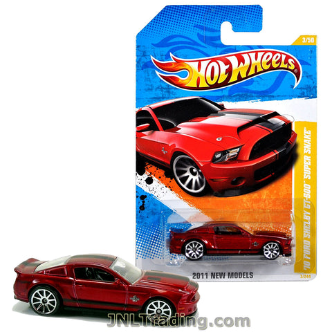 Hot Wheels Year 2011 New Models Series Set 1:64 Scale Die Cast Car Set 3 - Red Sports Coupe Roadster '10 FORD SHELBY GT500 SUPER SNAKE T9932