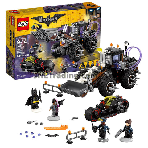 Lego Year 2017 The Batman Movie Series Set #70915 : TWO-FACE DOUBLE DEMOLITION with Excavator, Batcycle, Batman, Two-Face and 2 GCPD Officers Minifigures (Total Pieces: 564)