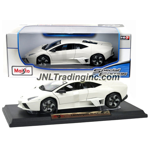 Maisto Special Edition Series 1:18 Scale Die Cast Car - White Mid-Engine Sports Car LAMBORGHINI REVENTON with Display Base (Dim: 9" x 4" x 2-1/2")