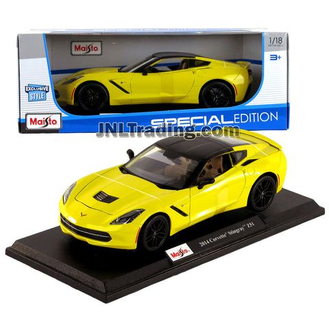 Maisto Special Edition Series 1:18 Scale Die Cast Car - Yellow 2 Door Sports Car 2014 CORVETTE STINGRAY Z51 w/ Display Base (Dimension: 9-1/2" x 3-1/2" x 3")