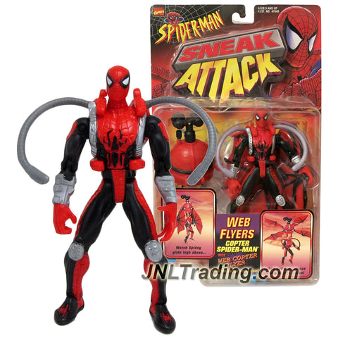 ToyBiz Year 1997 Marvel Comics Spider-Man Sneak Attack Series 5-1/2 Inch Tall Action Figure : SPIDER-MAN with Web Copter Flyer, Zipline and Sticker