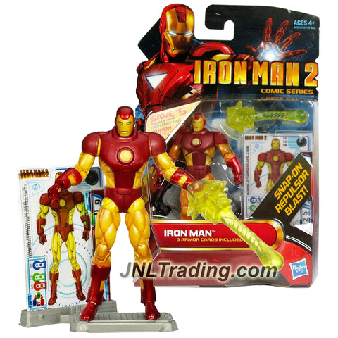 Hasbro Year 2010 IronMan 2 Comic Series 4 Inch Tall Action Figure #30 - IRON MAN with Yellow Repulsor Blast,Display Base and 3 Armor Cards