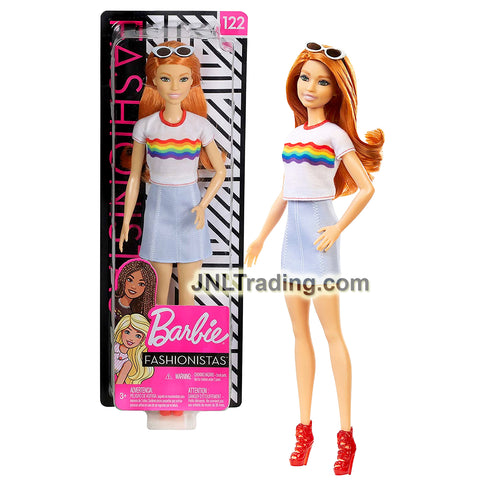Year 2018 Barbie Fashionistas Series 12 Inch Doll #122 - Caucasian Model in White Rainbow Top and Blue Skirt with Sunglasses FXL55