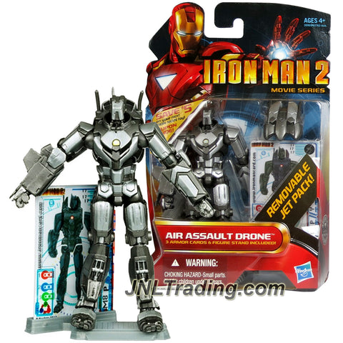 Hasbro Year 2010 Iron Man 2 Movie Series 4 Inch Tall Action Figure #17 - AIR ASSAULT DRONE with Removable Jet Pack, Display Base and 3 Armor Cards