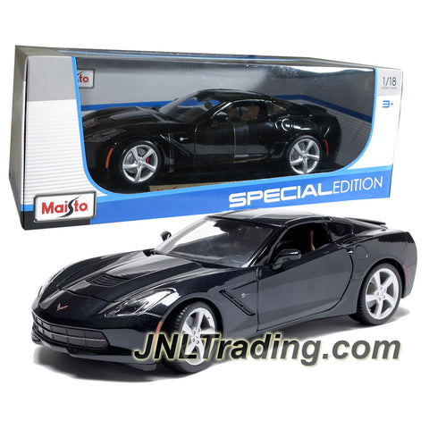 Maisto Year 2014 Special Edition Series 1:18 Scale Die Cast Car Set - Black Sports Coupe 2014 CORVETTE C7 STINGRAY with Display Base