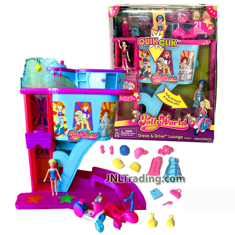 Year 2006 Polly Pocket PollyWorld Series DRESS & DRIVE LOUNGE PLAYSET with Scooters, Helmet, Wigs, Outfits and Lots of Accessories