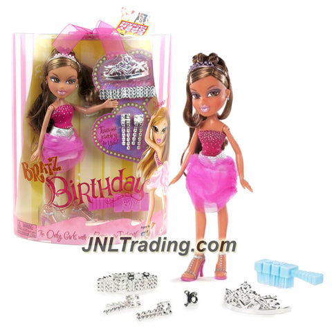 MGA Entertainment Bratz Birthday Series 10 Inch Doll - YASMIN in Pink Dress with Earrings,Tiara and Hairbrush Plus Bonus Tiara and Jewelry for You