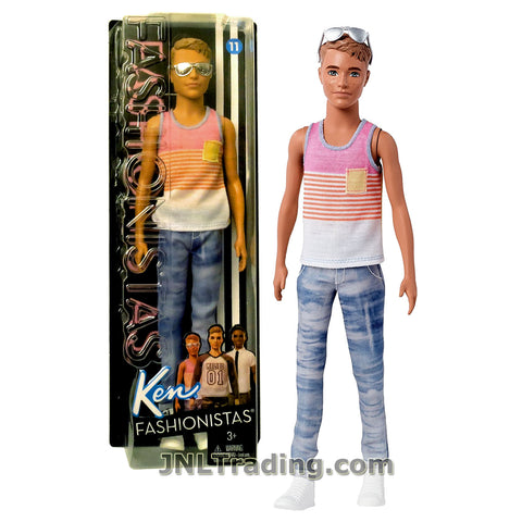 Barbie Year 2016 Ken Fashionistas Series 12 Inch Doll - KEN FNH43 in Hyped on Stripes Pink Tank Top and Blue Denim Pants with Sunglasses