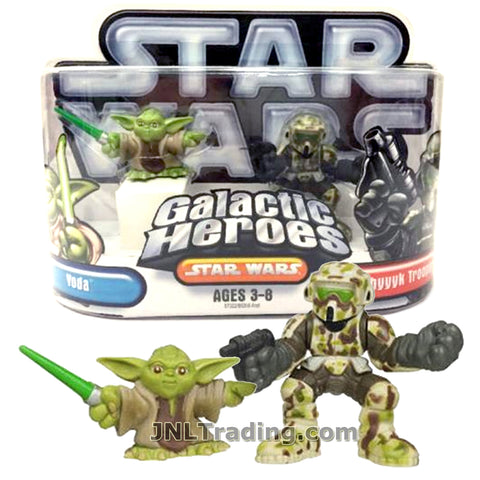 Star Wars Year 2006 Galactic Heroes Series 2 Pack 2 Inch Tall Mini Figure - YODA with Lightsaber and KASHYYYK TROOPER with Blaster