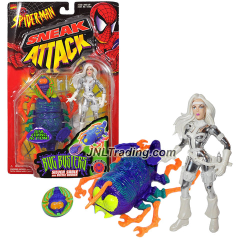 ToyBiz  Year 1998 Marvel Comics Spider-Man Sneak Attack Bug Busters 5 Inch Tall Figure - SILVER SABLE with Gun, Knife, Beetle Basher and Sticker