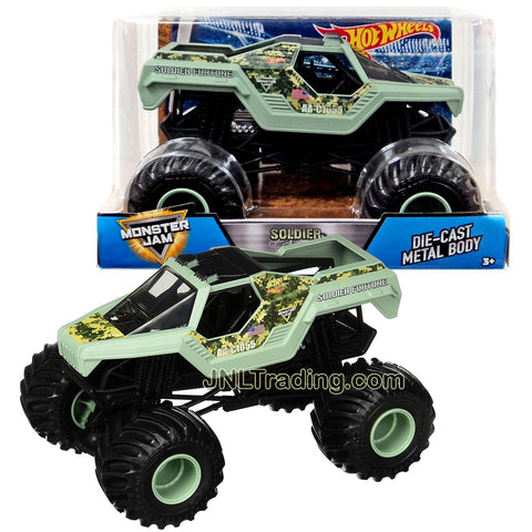 Hot Wheels Year 2017 Monster Jam 1:24 Scale Die Cast Metal Body Official Monster Truck Series - SOLDIER FORTUNE DWN89 with Monster Tires, Working Suspension and 4 Wheel Steering