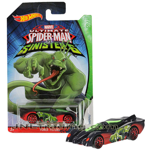 Year 2015 Hot Wheels Ultimate Spider-Man vs Sinister 6 Series 1:64 Scale Die Cast Car Set - Lizard Black Race Car POWER PISTONS