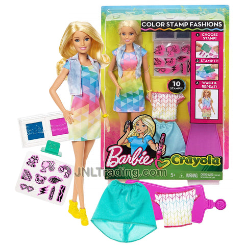 Year 2017 Barbie Crayola Series 12 Inch Doll Set - COLOR STAMPS FASHIONS with Caucasian Model, Washable Ink, Stamper with 10 Patterns, Stamping Board Plus Extra Outfits