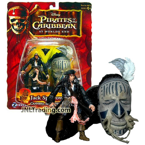 Year 2007 Disney Pirates of the Caribbean At World's End 4 Inch Tall Figure - JACK SPARROW with Cannibal Shrunken Head
