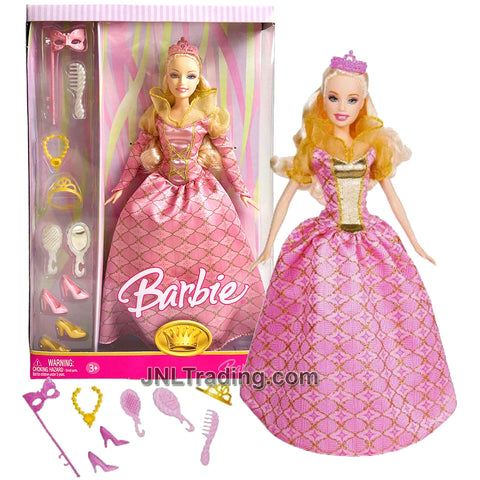 Year 2006 Masquerade Series 12 Inch Doll - Caucasian Princess BARBIE L2584 in Pink Dress with Mask, Necklace, Tiara, Mirror and Hairbrush