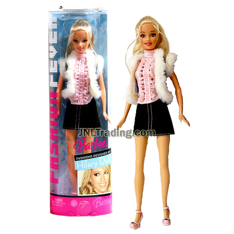 Year 2006 Barbie Fashion Fever By Hilary Duff Series 12 Inch Doll - BARBIE in Pink Ruffled Tops with Fur Trim Denim Jacket, Denim Skirt, Shoes and Display Stand
