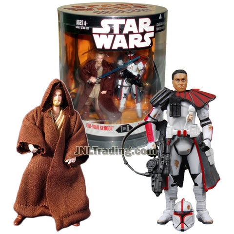 Star Wars Year 2007 Order 66 Exclusive Series 2 Pack 4 Inch Tall  Figure Set #1 : OBI-WAN KENOBI with Lightsaber and Jedi Robe Plus ARC TROOPER COMMANDER with Removable Helmet and Blaster Rifle