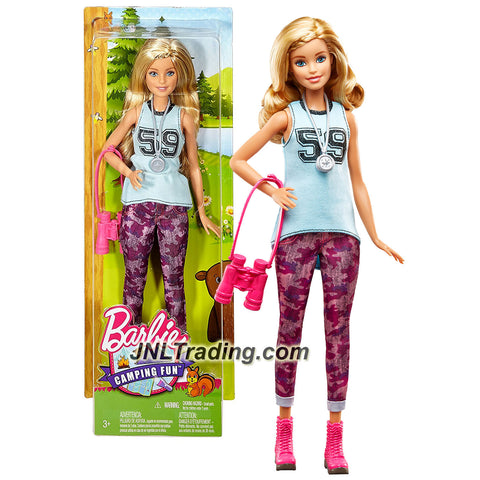 Mattel Year 2016 Barbie Camping Fun 12 Inch Doll - BARBIE (DYX12) in Blue Tank Top and Purple Camo Denim Pants with Binocuiars & Compass Necklace