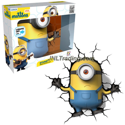 3DLightFX Minions Series Battery Operated 10 Inch Tall 3D Deco Night Light - STUART Minion with Light Up LED Bulbs and Crack Sticker