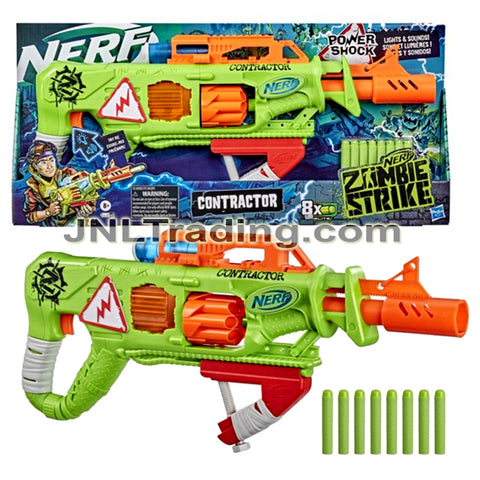 NERF Zombie Strike Series CONTRACTOR Blaster with Light and Sounds FX, 8-Dart Drums,  and 8 Elite Darts