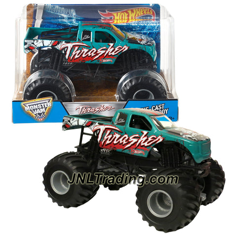 Hot Wheels Year 2016 Monster Jam 1:24 Scale Die Cast Monster Truck - Green THRASHER (DJW84) with Monster Tires, Working Suspension & 4 Wheel Steering