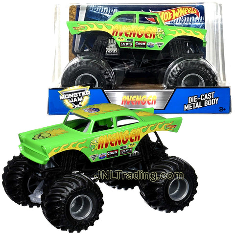 Hot Wheels Year 2017 Monster Jam 1:24 Scale Die Cast Metal Body Official Monster Truck Series - Green AVENGER DWN92 with Monster Tires, Working Suspension and 4 Wheel Steering
