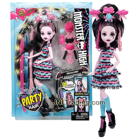 Mattel Year 2016 Monster High Party Hair Series 11 Inch Doll Set - Daughter of Dracula DRACULAURA with 30 Accessories, Style Sheet and Doll Stand