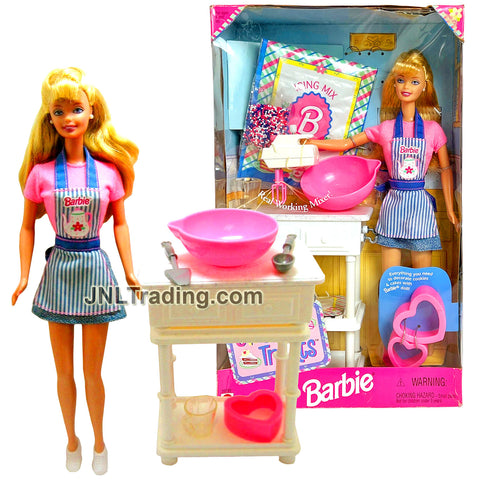 Year 1998 Barbie 12 Inch Tall Doll Set - SWEET TREATS Barbie in Kitchen Outfit with Mixer, Bowl, Table, Kitchen Utensils and Doll Stand
