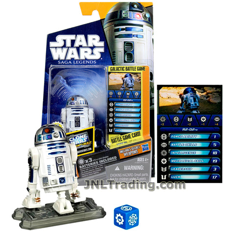 Star Wars Year 2010 Galactic Battle Game Saga Legends Series 3 inch Tall Electronic Figure : R2-D2 SL14 with Light and Sounds, Secret Weapons, Battle Game Card, Die and Display Base