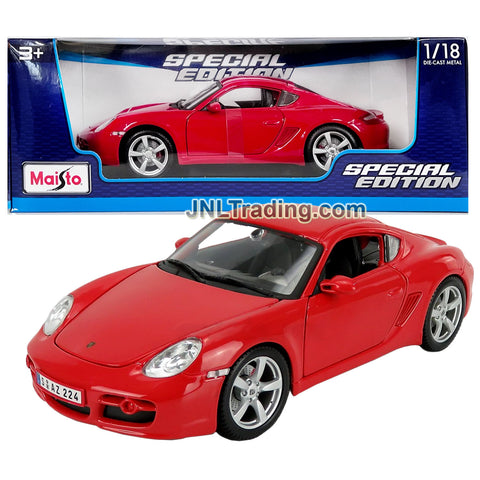 Maisto Special Edition Series 1:18 Scale Die Cast Car Set - Red Coupe Roadster PORSCHE CAYMAN S with Display Base