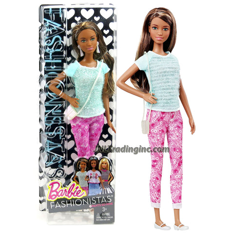 Mattel Year 2014 Barbie Fashionistas Series 12 Inch Doll Set - #12 Pants So Pink NIKKI (CLN65) in Blue Tops and Pink Denim Pants with Earrings and Purse