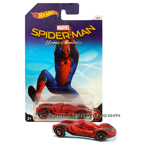 Year 2016 Hot Wheels Spider-Man Series 1:64 Scale Die Cast Car Set 2/6 - Homecoming Red Race Car TEEGRAY