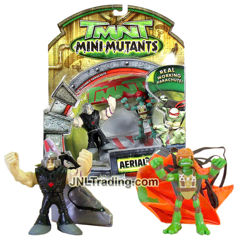 Year 2008 Teenage Mutant Ninja Turtles TMNT Mini Mutants Aerial Assault 2 Pack 2-1/2 Inch Figure - RAPH and HUN with Detachable Real Working Parachute