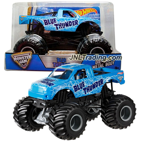 Hot Wheels Year 2016 Monster Jam 1:24 Scale Die Cast Metal Body Official Truck - BLUE THUNDER (BGH36) with Monster Tires, Working Suspension and 4 Wheel Steering