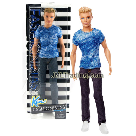Year 2015 Barbie Fashionistas Series 12 Inch Doll #1 - Caucasian Model KEN DGY67 in Blue Dashing Denim Tee and Dark Blue Denim Pants