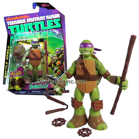 Playmates Year 2013 Nickelodeon Teenage Mutant Ninja Turtles Battle Shell Series 5 Inch Tall Action Figure - DONATELLO with Shell that Pops Open for Weapon Storage Plus Bo Staff, 2 Throwing Stars and Triple Sticks