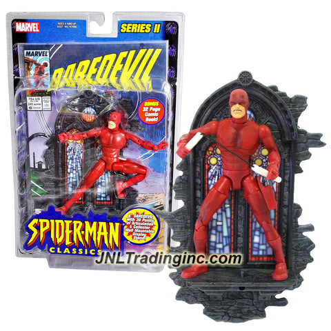 ToyBiz Year 2001 Marvel Legends Series II Spider-Man Classic Series 6 Inch Tall Action Figure - DAREDEVIL with 30 Points of Articulation, Nunchucks and Collector Wall Mountable Display Stand Plus Bonus 32 Page Comic Book